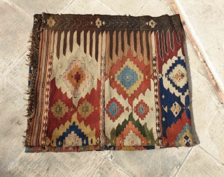 Fascinating KHALAJ kilim 
Aged 150 - 160 years old (circa 1860)
Almost in good  condition,fringes are a bit damaged
Have three holes(as small as a coin)
Needs simple wash with water
Measurements  290*172 cm  ...