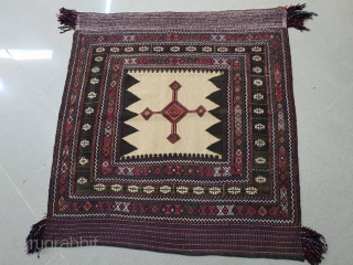 Fascinating  baluch sofreh with  hypnotic cross medallion, patterns are needlework,endings are perfectly oriented
Corners are goat hair, collectors choice
Circa 1950 
135 * 135 cm        