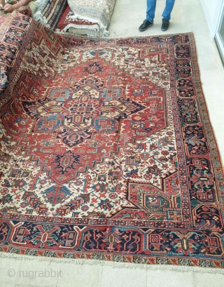 Heris carpet 

Adorable Heris carpet with fascinating medallion,interestingly with this carpet is its measurements which are : 320 * 275 cm  
It has an old repair on one side , circa  ...