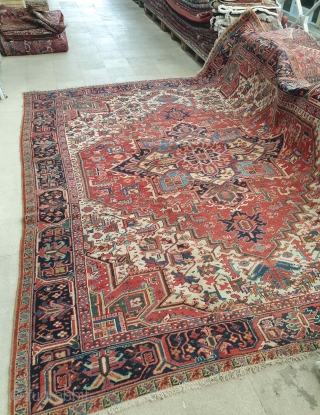 Heris carpet 

Adorable Heris carpet with fascinating medallion,interestingly with this carpet is its measurements which are : 320 * 275 cm  
It has an old repair on one side , circa  ...