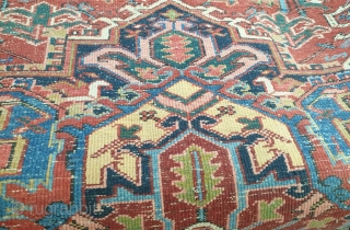 Heris carpet 

Adorable Heris carpet with fascinating medallion,interestingly with this carpet is its measurements which are : 320 * 275 cm  
It has an old repair on one side , circa  ...