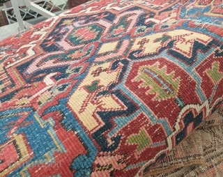 Heris carpet 

Adorable Heris carpet with fascinating medallion,interestingly with this carpet is its measurements which are : 320 * 275 cm  
It has an old repair on one side , circa  ...