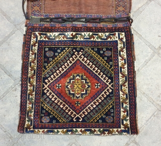 QASHQAI Khorjin

Eye catching shekarlou khorjin with intricate  qashqai star
circa 1900  ,  160 * 73 cm               