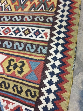 Qashqai kilim

Exemplary Qashqai kilim with lively sharp colors. golden yellows , light blues & grass greens gives a genuine soul into the kilim.Whites are made of cotton.
 the design is composed of  ...