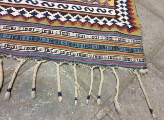 Qashqai kilim

Exemplary Qashqai kilim with lively sharp colors. golden yellows , light blues & grass greens gives a genuine soul into the kilim.Whites are made of cotton.
 the design is composed of  ...