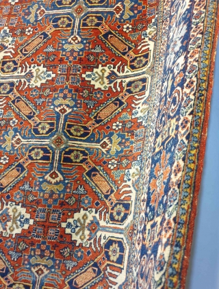 An amazing rug with zeikhur pattern , interestingly is that the rug is woven in Kashan of iran , weaving density is high.
The condition is excellent considering the age , circa 1940  ...