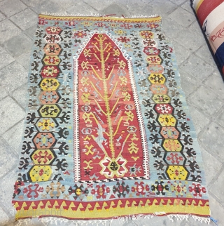 West anatolian prayer kilim,tree design in center,early 19th century ,natural sharp colours,  measures 200 * 138                