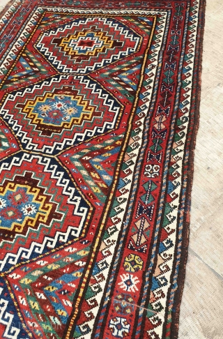 Wool foundation rug from kurds of quchan region , northeast of iran , brilliant shiny colors , glossy wool
 circa 1920 , the rug has a very soft touch
Size 275 * 142  ...