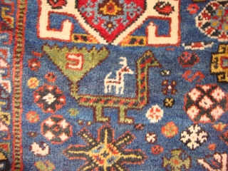 KAMSEH'S TRIBAL RUG: The rug is dated approximately 1930. The dyes appear to be entirely natural. This tribal rug is Kamsehs and not Qashqa’is as originally thought. The weft is wool and  ...