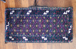 Baluch balisht pillow bag, early 20c and in m.i.n.t. condition! 

Measuring 78x40cm, this striking bag has full pile with natural dyes and soft wool. Kilim ends and original back. Goathair selvedge and  ...