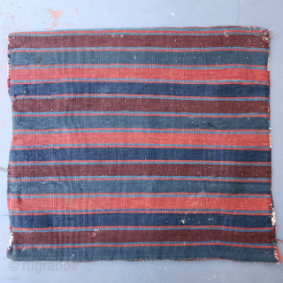 Shahsavan reverse soumak, 19c. Measures roughly 62cmx60cm. Excellent range of natural colours including cochineal. Comes with original back. Good condition ...some surface wear and minor side splitting... see pics. Great old piece. ...