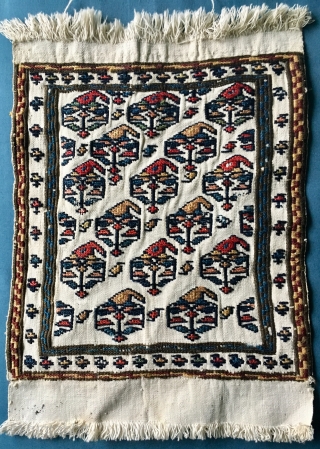 NWPersian ? Bag Face 36cm *26 cm   wool soumack stitch on woven cotton base. Fine condition beautiful colours circa 1900           