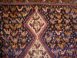 Ref 1616 Khamseh chicken rug, South West Persia circa 1900.  In good condition with only minor restoration. 7'2 x 5'2 - 218 x 157        