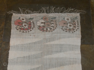 Ref 1338  Turkish embroidered scarf. 3'7 x 1'6 - 110 x 49. Nineteenth century.
In very good condition without stains
www.purdon.com             