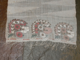 Ref 1338  Turkish embroidered scarf. 3'7 x 1'6 - 110 x 49. Nineteenth century.
In very good condition without stains
www.purdon.com             