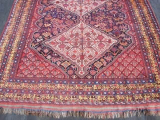 Antique Khamseh carpet 9'2 x 5'6 - 281 x 170 low pile but useable, no significant restoration excellent colours and interesting design features. Circa 1880        