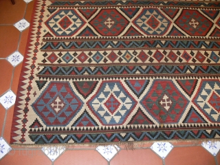 Ref 1430C Shirvan Kelim circa 1880. 9'8 x 6'1 - 294 x 182
Good condition, with no restoration, all natural dyes.             