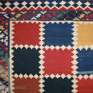 Ref 1327 Qashqai kelim, circa 1900. 8'3 x 4'8 - 250 x 142. Good condition without restoration. All natural dyes.             