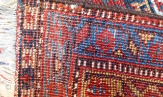 Ref 1637 Antique Khamseh rug, circa 1880. 6'11 x 4'11 - 210 x 150.  Low but not worn with few small restorations. Sides replaced. Absolutely brilliant fresh colours    