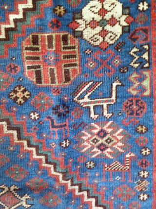 1646 Antique Khamseh rug circa 1890. 6'3 x 3'11 - 191 x 118.  All natural colours including unusual mid blue field. Asymmetrically knotted all over low pile but no restoration and  ...