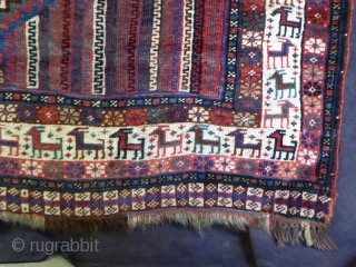 1646 Antique Khamseh rug circa 1890. 6'3 x 3'11 - 191 x 118.  All natural colours including unusual mid blue field. Asymmetrically knotted all over low pile but no restoration and  ...