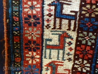 1646 Antique Khamseh rug circa 1890. 6'3 x 3'11 - 191 x 118.  All natural colours including unusual mid blue field. Asymmetrically knotted all over low pile but no restoration and  ...