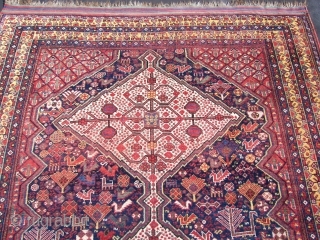 Ref 1504 Antique Khamseh carpet. 9'2 x 5'6 - 281 x 170. Circa 1880 With excellent colours and no restoration.  The field with many birds and animals     