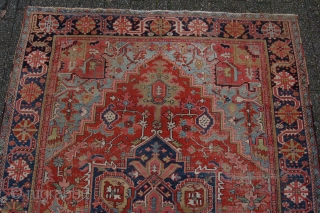 Very Pretty late 19th/ early 20th century Heriz village carpet 358 x 243 cm  (11ft 11" x 8ft 1") all natural dyestuffs. colours: rust red, dark blue, light blue, ockre, green,  ...