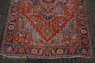 Very Pretty late 19th/ early 20th century Heriz village carpet 358 x 243 cm  (11ft 11" x 8ft 1") all natural dyestuffs. colours: rust red, dark blue, light blue, ockre, green,  ...