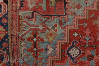 Very Pretty late 19th/ early 20th century Heriz village carpet 358 x 243 cm  (11ft 11" x 8ft 1") all natural dyestuffs. colours: rust red, dark blue, light blue, ockre, green,  ...
