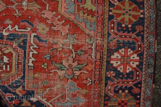 Very Pretty late 19th/ early 20th century Heriz village carpet 358 x 243 cm  (11ft 11" x 8ft 1") all natural dyestuffs. colours: rust red, dark blue, light blue, ockre, green,  ...