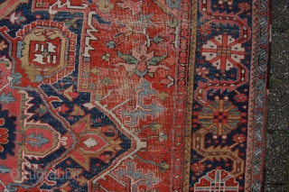 Very Pretty late 19th/ early 20th century Heriz village carpet 358 x 243 cm  (11ft 11" x 8ft 1") all natural dyestuffs. colours: rust red, dark blue, light blue, ockre, green,  ...