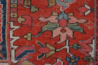 Very Pretty late 19th/ early 20th century Heriz village carpet 358 x 243 cm  (11ft 11" x 8ft 1") all natural dyestuffs. colours: rust red, dark blue, light blue, ockre, green,  ...