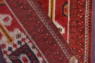 Rare Ikat design Antique Ersari Turkoman prayer rug 110 x 87 cm (3ft 8" x 2ft 11") 1st quarter 20th century. All natural dyes, colours: red, 2nd red, ivory, dark blue, yellow,  ...