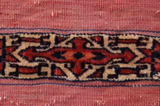 Very fine antique Tekke Turkoman ala (red) chuval 113 x 66 cm (3ft 9" x 2ft 2") 2nd third 19th century. All natural dyestuffs, colours: red, pinkish red, dark blue, greenish blue,  ...