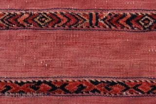 Very fine antique Tekke Turkoman ala (red) chuval 113 x 66 cm (3ft 9" x 2ft 2") 2nd third 19th century. All natural dyestuffs, colours: red, pinkish red, dark blue, greenish blue,  ...