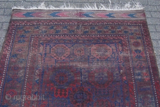 Pre 1900 antique Baluch main rug 289 x 184 cm (9ft 8" x 6ft 2") 19th century. All natural dyes, colours: red, red brown, brown (corrosion), dark brown, dark blue, white. condition:  ...