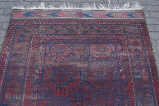 Pre 1900 antique Baluch main rug 289 x 184 cm (9ft 8" x 6ft 2") 19th century. All natural dyes, colours: red, red brown, brown (corrosion), dark brown, dark blue, white. condition:  ...