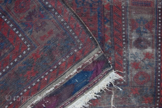 Pre 1900 antique Baluch main rug 289 x 184 cm (9ft 8" x 6ft 2") 19th century. All natural dyes, colours: red, red brown, brown (corrosion), dark brown, dark blue, white. condition:  ...