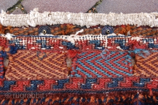 antique Luri Bakhtiari Khordjin bag 54 x 45 cm (1ft 10"x 1ft 6") last quarter 19th century, all natural dyes, good condition (very minor issues), wool knotting on an cotton kilim backgound  ...