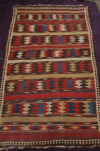 Antique South Caucasian Pallas kilim, 273 x 159 cm (9ft 1" x 5ft 4") mid to 3rd quarter 19th century. All natural dyestuffs, overall good condition as found, original braided top and  ...