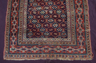 Early Antique Shirvan 138 x 119 cm (4ft 7" x 3ft 11") 19th century, high quality fine weave, beautiful colours of all natural dyes, woolen warps and wefts,  Condition: good but  ...