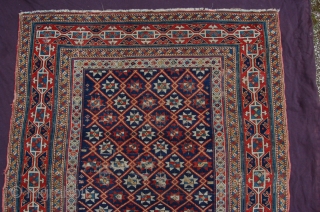 Early Antique Shirvan 138 x 119 cm (4ft 7" x 3ft 11") 19th century, high quality fine weave, beautiful colours of all natural dyes, woolen warps and wefts,  Condition: good but  ...