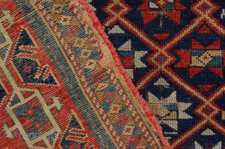 Early Antique Shirvan 138 x 119 cm (4ft 7" x 3ft 11") 19th century, high quality fine weave, beautiful colours of all natural dyes, woolen warps and wefts,  Condition: good but  ...