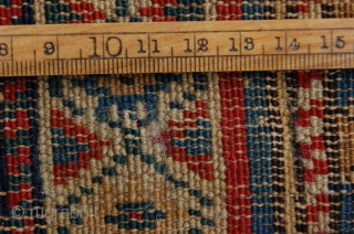 Early Antique Shirvan 138 x 119 cm (4ft 7" x 3ft 11") 19th century, high quality fine weave, beautiful colours of all natural dyes, woolen warps and wefts,  Condition: good but  ...