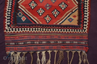 rare small size Antique Qashqai kilim, 154 x 84 cm (5ft 2" x 2ft 9") last quarter 19th century, Condition: good with damages and wear, original bottom ending complete with braided ends,  ...