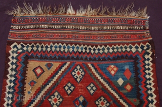 rare small size Antique Qashqai kilim, 154 x 84 cm (5ft 2" x 2ft 9") last quarter 19th century, Condition: good with damages and wear, original bottom ending complete with braided ends,  ...