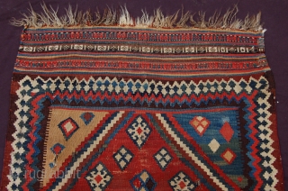 rare small size Antique Qashqai kilim, 154 x 84 cm (5ft 2" x 2ft 9") last quarter 19th century, Condition: good with damages and wear, original bottom ending complete with braided ends,  ...