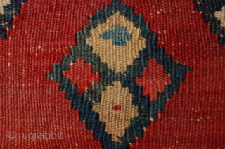 rare small size Antique Qashqai kilim, 154 x 84 cm (5ft 2" x 2ft 9") last quarter 19th century, Condition: good with damages and wear, original bottom ending complete with braided ends,  ...