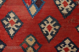 rare small size Antique Qashqai kilim, 154 x 84 cm (5ft 2" x 2ft 9") last quarter 19th century, Condition: good with damages and wear, original bottom ending complete with braided ends,  ...